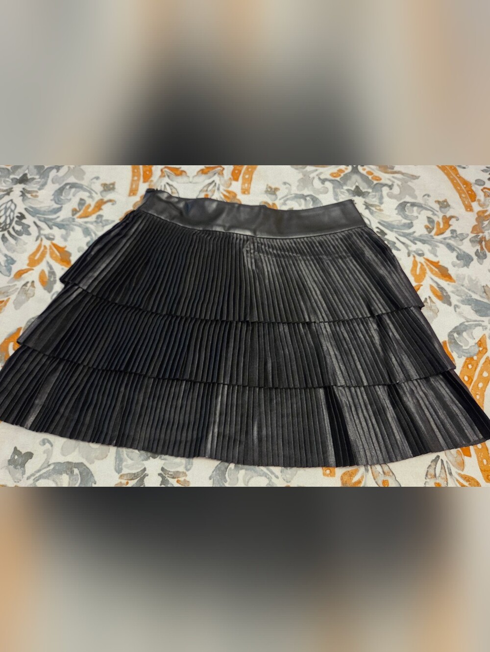 Micas Tiered Black Faux Leather Pleated Mini Skirt